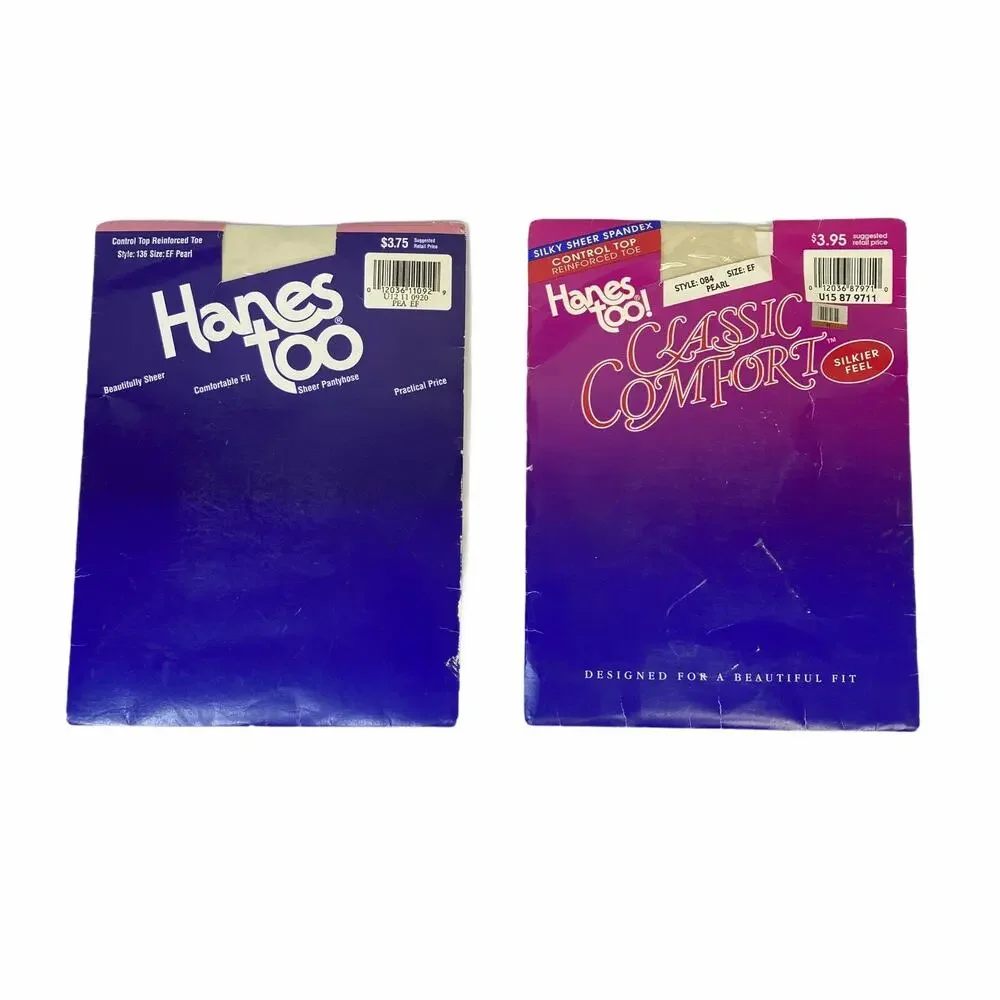 Hanes Too VTG 90s Control Top Sheer Pantyhose Pearl 2 Pack NOS Womens EF NEW